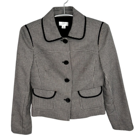 ANN TAYLOR LOFT BLACK, WHITE & CREAM COLLARED 3-BUTTON SUIT BLAZER, SIZE 6 - Picture 1 of 8